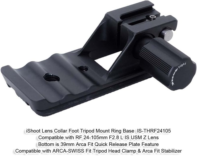 iShoot Lens Collar Stand Replacement Foot Tripod Mount Ring Base Compatible with Canon RF 24-105mm F2.8 L is USM Z, Support Bracket Holder Arca-Swiss Fit Quick Release Plate for Arca Clamp Stabilizer - Image 2
